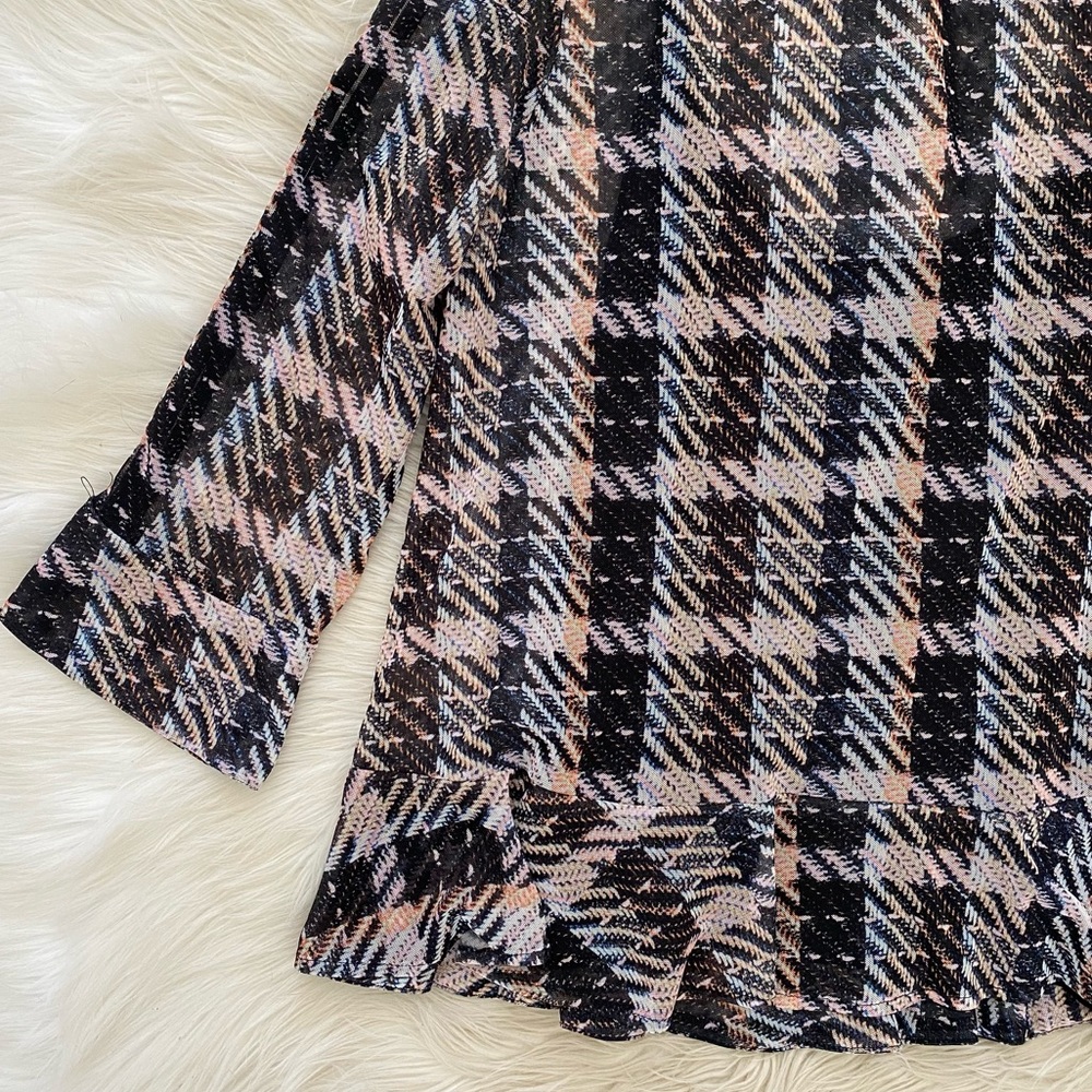 Eva Franco Anthropologie Black Pink Plaid Mesh Cut Out Sleeve Belinda Top Shirt - Picture 4 of 12